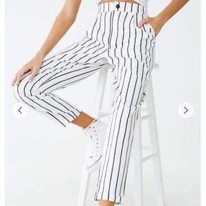 White and black striped pants